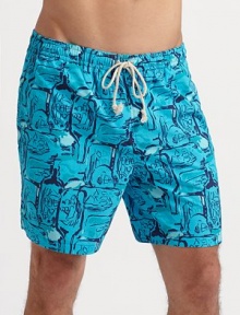 A colorful addition to summer fun and sun in bright, quick-dry nylon. Drawstring elastic waist Side slash, back flap pockets Inseam, about 6 Mesh lining Nylon Machine wash Imported A colorful addition to summer fun and sun in bright, quick-dry nylon. Drawstring elastic waist Side slash, back flap pockets Inseam, about 6 Mesh lining Nylon Machine wash Imported