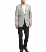 THE LOOKCrosshatch designNotch lapelLong button cuff sleevesTwo-button front closure Chest welt pocketContoured seams through the waistFront flap pocketsBack double vented hemTHE FITAbout 29 from shoulder to hemTHE MATERIAL55% polyester/45% viscoseFully linedCARE & ORIGINDry cleanMade in Croatia