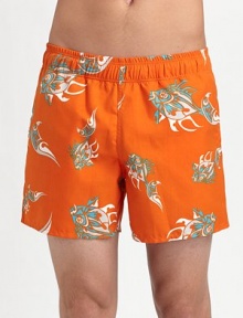 A colorful option for a dip in the pool or a day at the beach in koi-printed nylon. Elastic waist Mesh lining Inseam, about 5 Polyester Hand wash Imported A colorful option for a dip in the pool or a day at the beach in koi-printed nylon. Elastic waist Mesh lining Inseam, about 5 Polyester Hand wash Imported