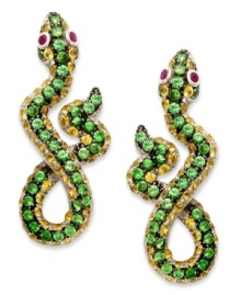 Get a little serpentine with your style. These edgy snake earrings are illuminated by round-cut yellow sapphires (1-3/4 ct. t.w.), tsavorite (1-1/8 ct. t.w.) and ruby accents. Set in sterling silver. Approximate drop: 1/2 inch. Get a little serpentine with your style. These edgy snake earrings are illuminated by round-cut yellow sapphires (1-3/4 ct. t.w.), tsavorite (1-1/8 ct. t.w.) and ruby accents. Set in sterling silver. Approximate drop: 1/2 inch.