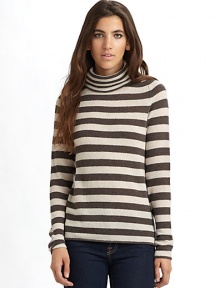 THE LOOKStriped throughoutTurtleneckPullover styleLong sleevesTHE FITAbout 23 from shoulder to hemTHE MATERIALCashmereCARE & ORIGINDry cleanImported THE LOOKStriped throughoutTurtleneckPullover styleLong sleevesTHE FITAbout 23 from shoulder to hemTHE MATERIALCashmereCARE & ORIGINDry cleanImported