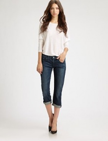 Cropped denim classic with slight fading and rolled cuffs for a casual-cool vibe. THE FITMedium rise, about 8Inseam, about 22THE DETAILSButton closureZip flyFive-pocket style98% cotton/2% polyurethaneMachine washMade in USA of imported fabricModel shown is 5'10 (177cm) wearing US size 2. Cropped denim classic with slight fading and rolled cuffs for a casual-cool vibe. THE FITMedium rise, about 8Inseam, about 22THE DETAILSButton closureZip flyFive-pocket style98% cotton/2% polyurethaneMachine washMade in USA of imported fabricModel shown is 5'10 (177cm) wearing US size 2.