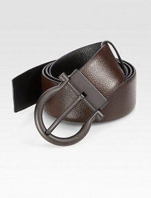 Textured on one side and smooth on the other, this reversible belt set in Italian leather, will be a versatile addition to your existing wardrobe.LeatherAbout 1½ wideMade in Italy