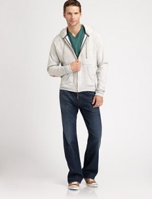 Relax in style in this classic bootcut in a medium wash, lightly distressed with their signature A-pocket stitching on the back pocket. Five-pocket styleInseam, about 3498% cotton/2% spandexMachine washImported Relax in style in this classic bootcut in a medium wash, lightly distressed with their signature A-pocket stitching on the back pocket. Five-pocket styleInseam, about 3498% cotton/2% spandexMachine washImported