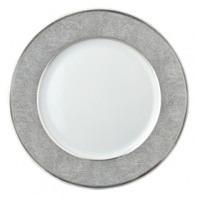 Sauvage dinner plate by Bernadaud successfully blends three surprisingly sensual touches - pearl-grey lizard skin, silver filament and interlocking Cordovan honeycombs -- into one truly memorable collection for your table. Exceptional elegance with a touch of the exotic. Sauvage dinner plate by Bernadaud successfully blends three surprisingly sensual touches - pearl-grey lizard skin, silver filament and interlocking Cordovan honeycombs -- into one truly memorable collection for your table. Exceptional elegance with a touch of the exotic.
