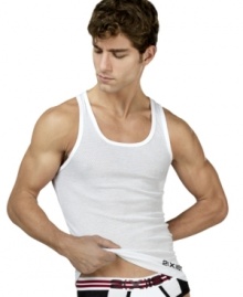 Whether you wear it underneath or on its own, this sport-inspired tank top from 2(x)ist has a stretchy fit that moves with you. Whether you wear it underneath or on its own, this sport-inspired tank top from 2(x)ist has a stretchy fit that moves with you.