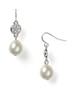 A contemporary take on classic earrings with tiny crystal stones and glass pearls.