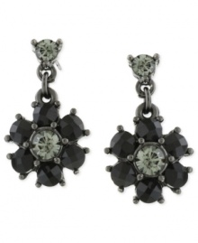 Flowers that bloom at night. These drop earrings from 2029 are designed in a floral silhouette with jet crystals for added elegance. Crafted in jet tone mixed metal. Approximate drop: 1/2 inch. Flowers that bloom at night. These drop earrings from 2029 are designed in a floral silhouette with jet crystals for added elegance. Crafted in jet tone mixed metal. Approximate drop: 1/2 inch.