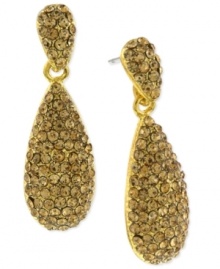 The bold standard. These teardrop earrings from 2028 are crafted from gold-tone mixed metal with glass stones in light Colorado topaz tones for a dazzling touch. Approximate drop: 1 inch.