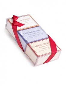 EXCLUSIVELY AT SAKS. Give the gift of moisturizing bath soap that indulges in 3 delicious scents: enjoy the sweet, uplifting fragrance of Almond oil, the beautiful clean notes of green Violet intertwined with Lavender and Oatmeal that kisses the skin with the fresh smell of meadow. Tripled milled to perfection these soaps will leave your skin soft to the touch. Set includes 3 soaps, 5.2 oz. each.