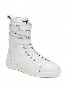This high top lace-up design is all about the details, adorned with a trio of ankle straps and an exposed zipper for added edge.Italian leather upper Lace up and zip closure Ankle straps with grip-tape closure Leather lining Padded insole Rubber sole Imported This high top lace-up design is all about the details, adorned with a trio of ankle straps and an exposed zipper for added edge.Italian leather upper Lace up and zip closure Ankle straps with grip-tape closure Leather lining Padded insole Rubber sole Imported