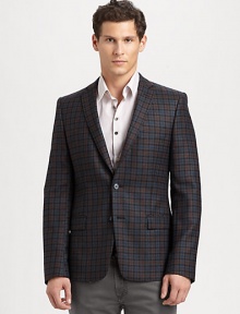 An impeccably tailored single-breasted style, crafted from light check-print cotton.Notched-collarDouble-button frontTriple-button cuffsFlap pocketsCottonDry cleanImported