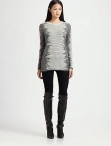 Plush, angora-blend sweater in a contrasting pattern, shot through with sparkling metallic threads. Ribbed roundneckDropped shouldersLong sleevesLonger length hits below the hips36% rayon/24% angora/19% metallic fibers/14% wool/7% nylonDry cleanImportedModel shown is 5'10 (177cm) wearing US size Small. Plush, angora-blend sweater in a contrasting pattern, shot through with sparkling metallic threads. Ribbed roundneckDropped shouldersLong sleevesLonger length hits below the hips36% rayon/24% angora/19% metallic fibers/14% wool/7% nylonDry cleanImportedModel shown is 5'10 (177cm) wearing US size Small.