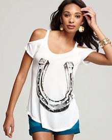 Lauren Moshi Tee - Trixie Horseshoe Graphic Cold Shoulder Lauren Moshi Tee - Trixie Horseshoe Graphic Cold Shoulder