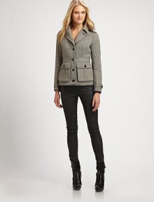 A cropped version of a distinctive British style, this wool-blend jacket features buttery leather epaulettes and elbow patches.Notched collarLeather epaulettesLeather elbow patchesButton closurePatch pocketsBack ventAbout 23 from shoulder to hemWool/polyester/viscoseDry clean by leather specialistImportedSIZE & FIT Model shown is 5'10½ (179cm) wearing a US size 4.This style runs large. We recommend ordering one size down for a standard fit. A cropped version of a distinctive British style, this wool-blend jacket features buttery leather epaulettes and elbow patches.Notched collarLeather epaulettesLeather elbow patchesButton closurePatch pocketsBack ventAbout 23 from shoulder to hemWool/polyester/viscoseDry clean by leather specialistImportedSIZE & FIT Model shown is 5'10½ (179cm) wearing a US size 4.This style runs large. We recommend ordering one size down for a standard fit.