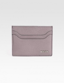A smart leather card case in sumptuous pebbled leather with a front logo detail.Two card slotsLeather4W x 3HMade in Italy