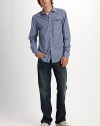 EXCLUSIVELY AT SAKS. A classic bootcut fit is styled in rigid, 11-ounce Japanese denim with uneven hand-sanding for a worn-in look and feel. Five pocket style Inseam, about 34 Cotton Machine wash Made in USA 