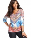 Liven up your casual look with Style&co.'s plus size henley top, flaunting an embellished print-- it's an Everyday Value!