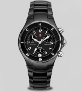 Michele Tahitian ceramic black watch. A Tahitian ceramic black stainless steel bezel watch with mineral crystal detail. Enamel dial. Swiss movement.