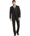 Update your cool classic look with a windowpane pattern on this 3-piece suit from Sean John.