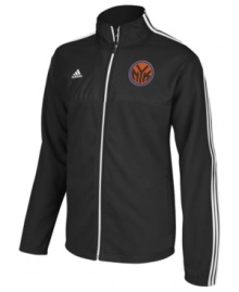 Take your best shot and support your favorite NBA basketball team with this New York Knicks jacket from adidas. Take your best shot and support your favorite NBA basketball team with this New York Knicks jacket from adidas.