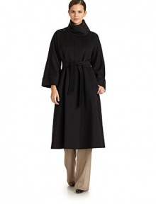 THE LOOKStanding collar with side buttonsFront button placket closureSelf-tie beltLong fold-over sleevesSide slit pocketsTHE FITAbout 47 from shoulder to hemTHE MATERIAL90% virgin wool/10% cashmereCARE & ORIGINDry cleanMade in ItalyModel shown is 5'9½ (176cm) wearing US size 4.