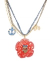 Summer chic. Betsey Johnson's eclectic pendant combines a red and white enamel polka-dotted flower and crystal-accented skull, mixed chains and a blue and white striped anchor and ivory butterfly charm. Crafted in gold tone mixed metal. Approximate length: 16 inches + 3-inch extender. Approximate drop: 2 inches.