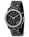 MICHAEL Michael Kors chronograph bracelet watch in black ceramic and stainless steel. Clear stone bezel. Black dial with date display and second hand.