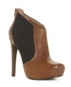 A square-toe silhouette and elastic detailing on the sides add practicality to Jessica Simpson's leather Livia booties, but their hidden platform and sky-high covered heel bring back the brand's signature sexy style!