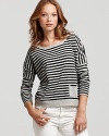 Energetic stripes and a patch pocket add loads of charm to this boyishly chic Michael Stars sweater, in a luxuriously cozy blend of extrafine wool and cashmere.