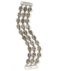 Wear three times the sparkle at your wrist with ABS by Allen Schwartz's chain and rhinestone bracelet. The triple-strand style adds instant drama and sparkle when you head downtown after dark. Wear three times the sparkle at your wrist with ABS by Allen Schwartz's chain and rhinestone bracelet. The triple-strand style adds instant drama and sparkle when you head downtown after dark.