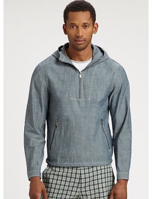 EXCLUSIVELY AT SAKS. Lightweight chambray pullover with partial zip front and attached hood lends an unexpected twist to a casual ensemble.Quarter-zip frontAttached hoodZippered waist pocketsCottonMachine washImported EXCLUSIVELY AT SAKS. Lightweight chambray pullover with partial zip front and attached hood lends an unexpected twist to a casual ensemble.Quarter-zip frontAttached hoodZippered waist pocketsCottonMachine washImported