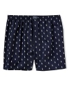 Polo Ralph Lauren polo player print cotton boxers. Comfortable, printed, woven 4-panel cotton boxers with all over polo player print.