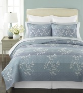 Style is in the details. Featuring sophisticated, carved quilting and embroidered silver leaves, Martha Stewart Collection's Silhouette Stripe quilt layers on the luxury. Reverses to solid quilting with embroidery.