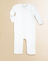 Rendered in luxuriously soft pima cotton, this adorable coverall is prettily updated with scalloped detailing.Crewneck with embroidered trimLong sleeves with embroidered cuffsBottom snaps for easy on and offPima cottonMachine washImported Please note: Number of buttons/snaps may vary depending on size ordered. 