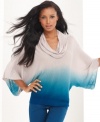 Ombre shading beautifully highlights INC's three-quarter-sleeve sweater, finished by a cowl neckline.