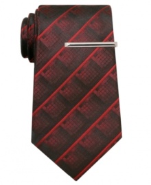 Get on the grid with this abstract-patterned tie from Alfani. Get on the grid with this abstract-patterned tie from Alfani.