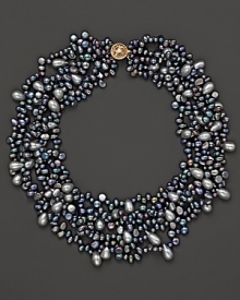 Six-row grey freshwater pearl necklace with clasp closure. Six-row grey freshwater pearl necklace with clasp closure.