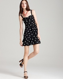 Playful and feminine in a eye-catching polka dot print, this silk MARC BY MARC JACOBS dress boasts a richly ruched skirt with a playful bow for work-to-weekend chic. Playful and feminine in a eye-catching polka dot print, this silk MARC BY MARC JACOBS dress boasts a richly ruched skirt with a playful bow for work-to-weekend chic.