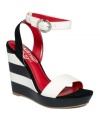 Your one-way ticket to funky fashion: the First and Only sandals by Unlisted. Color blocking and a striped wedge heel make your presence known!