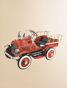 Your little fireman is going to love spending creative time playing rescuer of homes, pets and toys. Ring the chrome bell as they speed along riding to the next scene. Working headlights makes this fire truck all the more real. Includes wood ladders, an adjustable windshield and working tailgate. Your little fireman is going to love spending creative time playing rescuer of homes, pets and toys. Ring the chrome bell as they speed along riding to the next scene. Working headlights makes this fire truck all the more real. Includes wood ladders, an adjustable windshield and working tailgate.