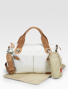 Keep baby essentials within reach with this ultra chic two tone design fashioned from crinkled PVC, includes a thermo-insulated bottle holder, padded changing mat and wipe clean interior.Shoulder straps, 8 drop Adjustable crossbody strap, 15-24 drop Top zip closure Six outside open pockets One inside zip pocket Six inside elastic pockets Acrylic-coated nylon lining 17W X 12H X 5D Imported Keep baby essentials within reach with this ultra chic two tone design fashioned from crinkled PVC, includes a thermo-insulated bottle holder, padded changing mat and wipe clean interior.Shoulder straps, 8 drop Adjustable crossbody strap, 15-24 drop Top zip closure Six outside open pockets One inside zip pocket Six inside elastic pockets Acrylic-coated nylon lining 17W X 12H X 5D Imported