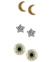 Light up the night. This set of 3 stud earrings from RACHEL Rachel Roy will have you feeling quite heavenly. Crafted from worn gold and silver-tone mixed metal with glass accents. Approximate drop: 3/8 inch.