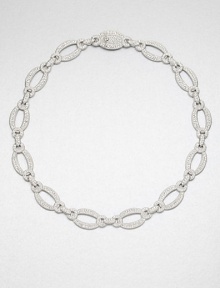 A graceful design featuring link in various shapes accented in pavé crystals. CrystalsRhodium-plated brassLength, about 16Box and tongue closureImported A graceful design featuring link in various shapes accented in pavé crystals. CrystalsRhodium-plated brassLength, about 16Box and tongue closureImported