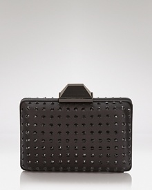 Take edgy style out for the evening with this clutch from Badgley Mischka. Crafted of Swarovski-crystal studded silk, it's an instant little black dress-upper. Take edgy style out for the evening with this clutch from Badgley Mischka. Crafted of Swarovski-crystal studded silk, it's an instant little black dress-upper.