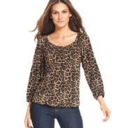 A basic peasant-style top is upgraded by a brilliant animal print, from MICHAEL Michael Kors' petite collection!