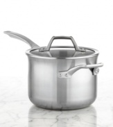 The professional's pick. Five layers of highly conductive metals, including a copper core, stainless steel interior and exterior and 2 layers of aluminum, heat and cool quickly & evenly to keep temperatures consistent across the entire pan. A brilliant dishwasher-safe exterior lights up your space and creates a versatile cooking surface, where searing and deglazing are nearly effortless. Lifetime warranty.