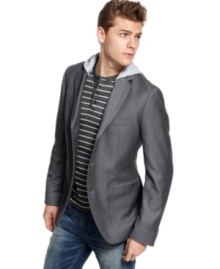 Layer it up without looking like you bulked up. This blazer from American Rag has a detachable hood for customized cool. Layer it up without looking like you bulked up. This blazer from American Rag has a detachable hood for customized cool.