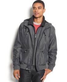 Spiff up your street style with this sleek hooded jacket by LRG. Spiff up your street style with this sleek hooded jacket by LRG.
