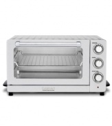 This countertop oven from Cuisinart shines with stainless steel style and quick-cooking convection power. Large enough to fit an entire 12 pizza, it takes on all kitchen tasks with enthusiasm, including baking, broiling, convection, toasting and warming. Three-year limited warranty. Model TOB-60N.